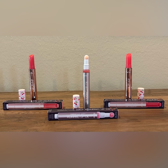 Tarte Maracuja Juicy Cherry Crush Lip Plump Balm Shimmer Glass & Oil 3 PC Set💋